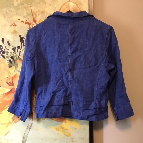 Netherlands True Blue Cropped 100% Linen Blazer - Picture 8 of 12